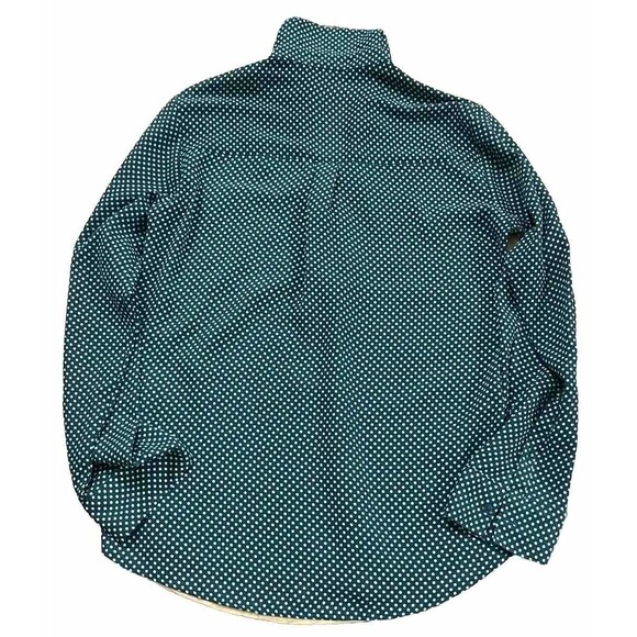 Express Button Up Blouse Medium Green Polka Dots Roll Tab Long Sleeve Career Top - Picture 4 of 5